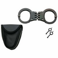 Hinged Gray Steel Handcuffs w/ Pouch